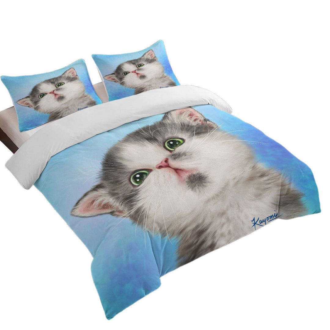 Lovely Grey White Kitten for Children Duvet Covers