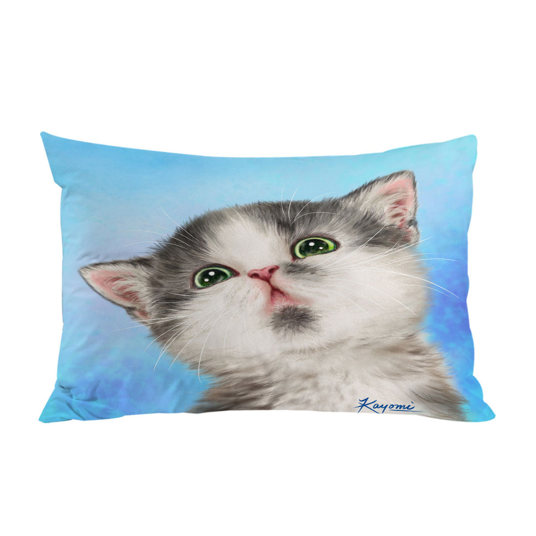 Lovely Grey White Kitten for Children King Pillow Cases