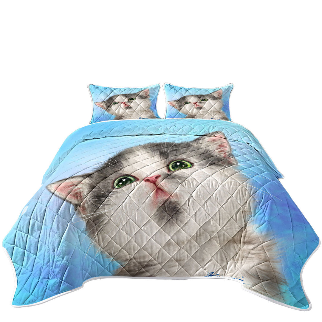 Lovely Grey White Kitten for Children Quilt Stores Near Me