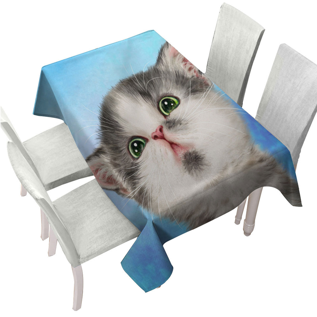 Lovely Grey White Kitten for Children Table Cover