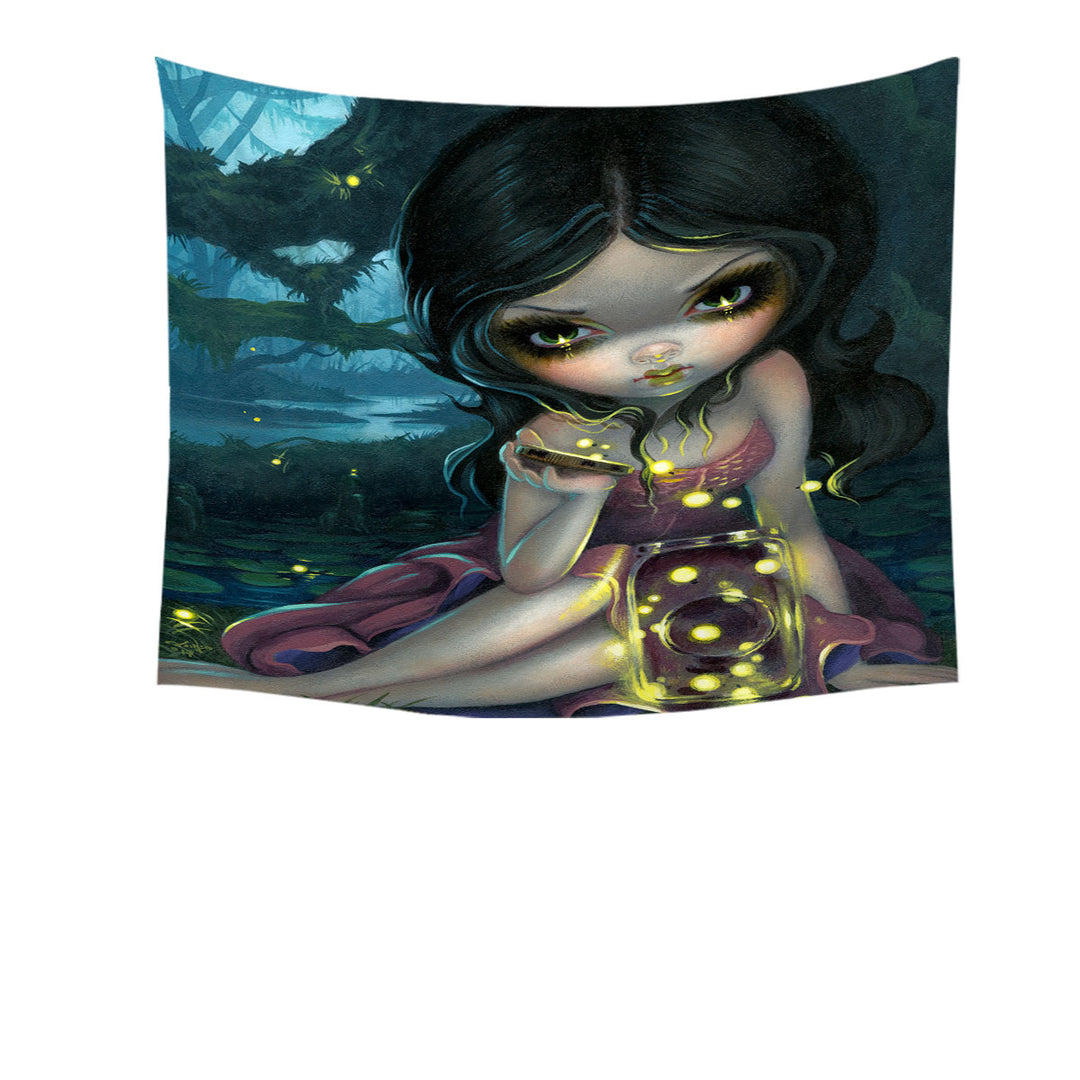 Lovely Maiden Releasing Fireflies Tapestry