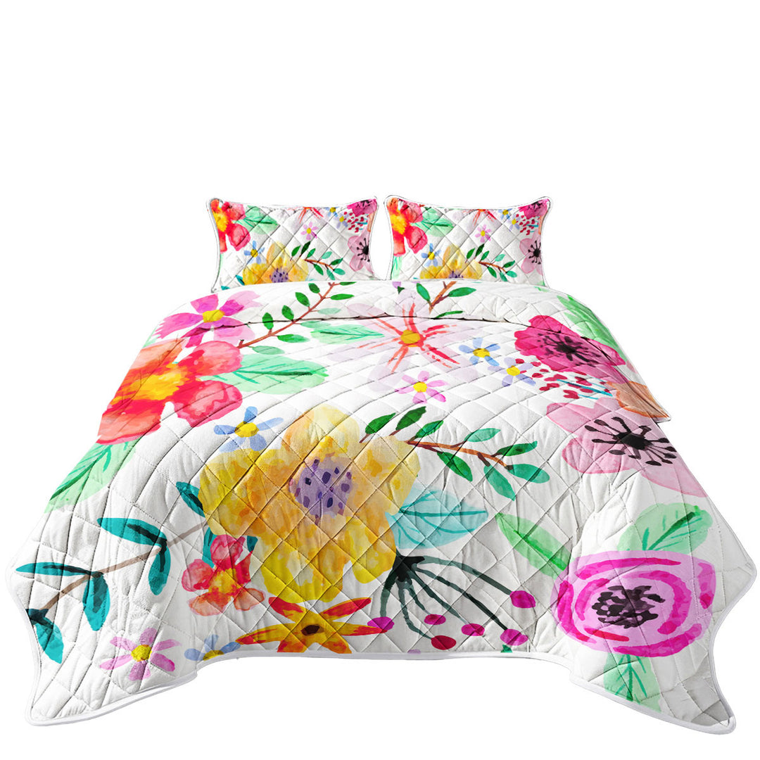 Lovely Modest Painting Colorful Flowers California King Quilt Sets
