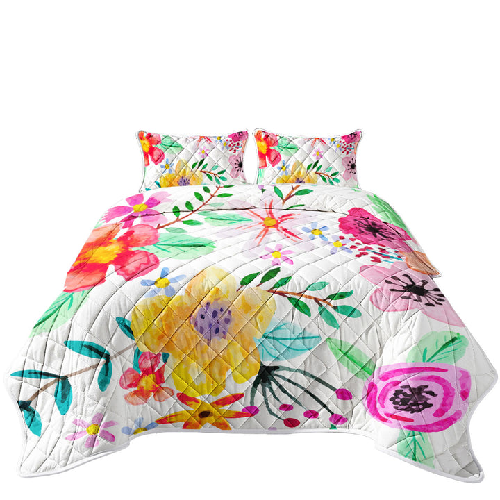 Lovely Modest Painting Colorful Flowers California King Quilt Sets