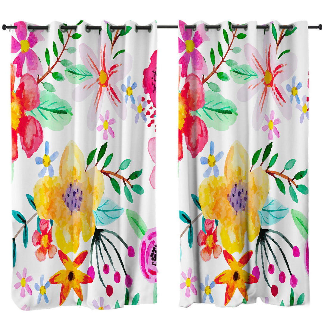 Lovely Modest Painting Colorful Flowers Curtains for Living Room