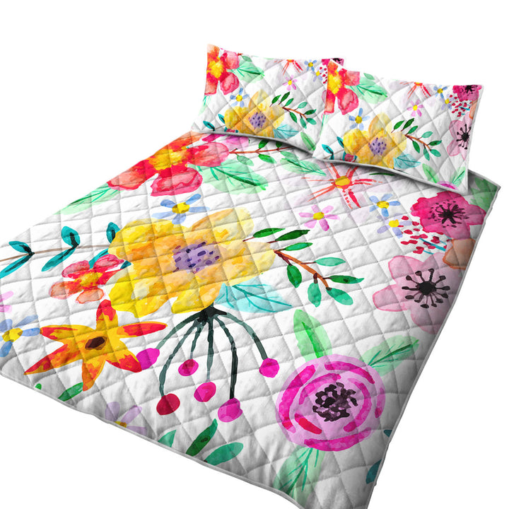 Lovely Modest Painting Colorful Flowers King Size Quilt Sets