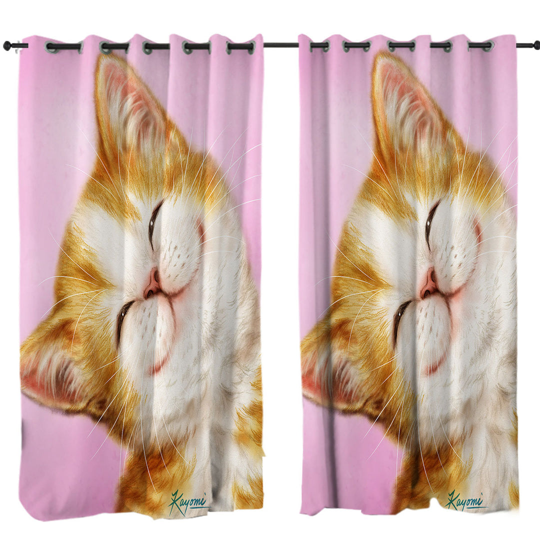 Lovely Smile on Adorable Ginger Kitten Curtains for Bedroom