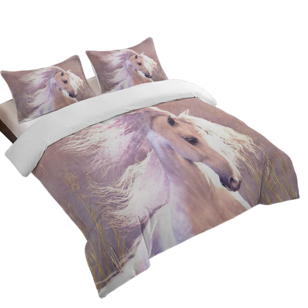 Lovely White Horse Queen Size Duvet Cover