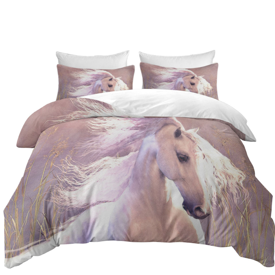 Lovely White Horse Twin Duvet Covers