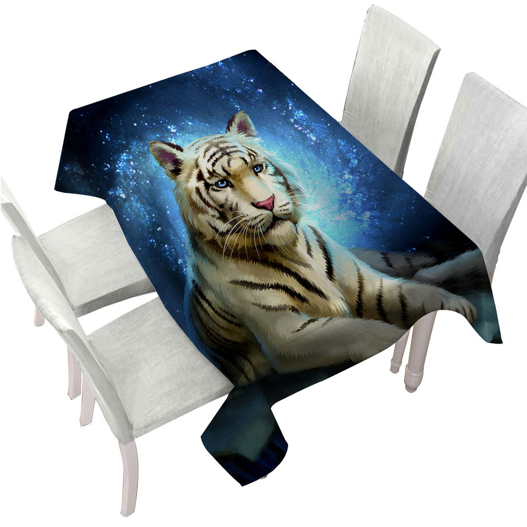 Lovely White Tiger Art Tablecloths