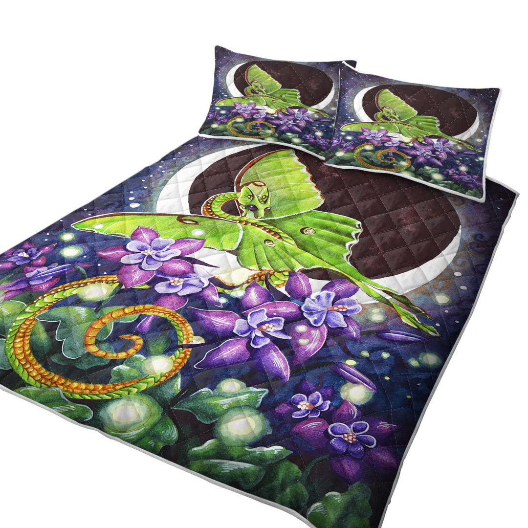 Luna Lights Dragon Flowers and the Moon California King Quilt Sets