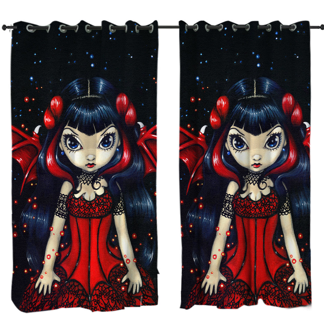 Made to Measure Curtains with Gothic Fairy in a Red Dress