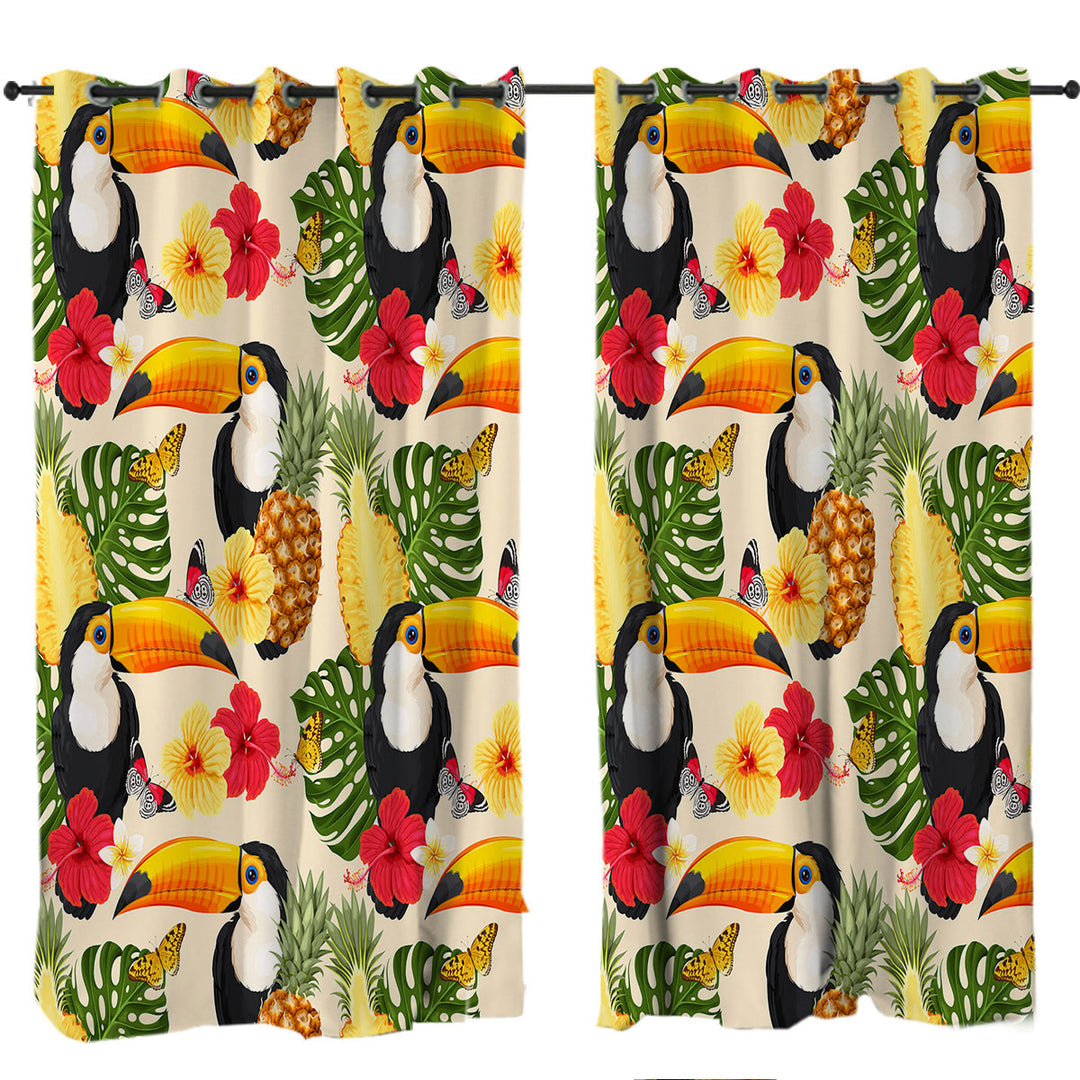 Made to Measure Curtains with Toucans Tropical Flowers and Pineapple