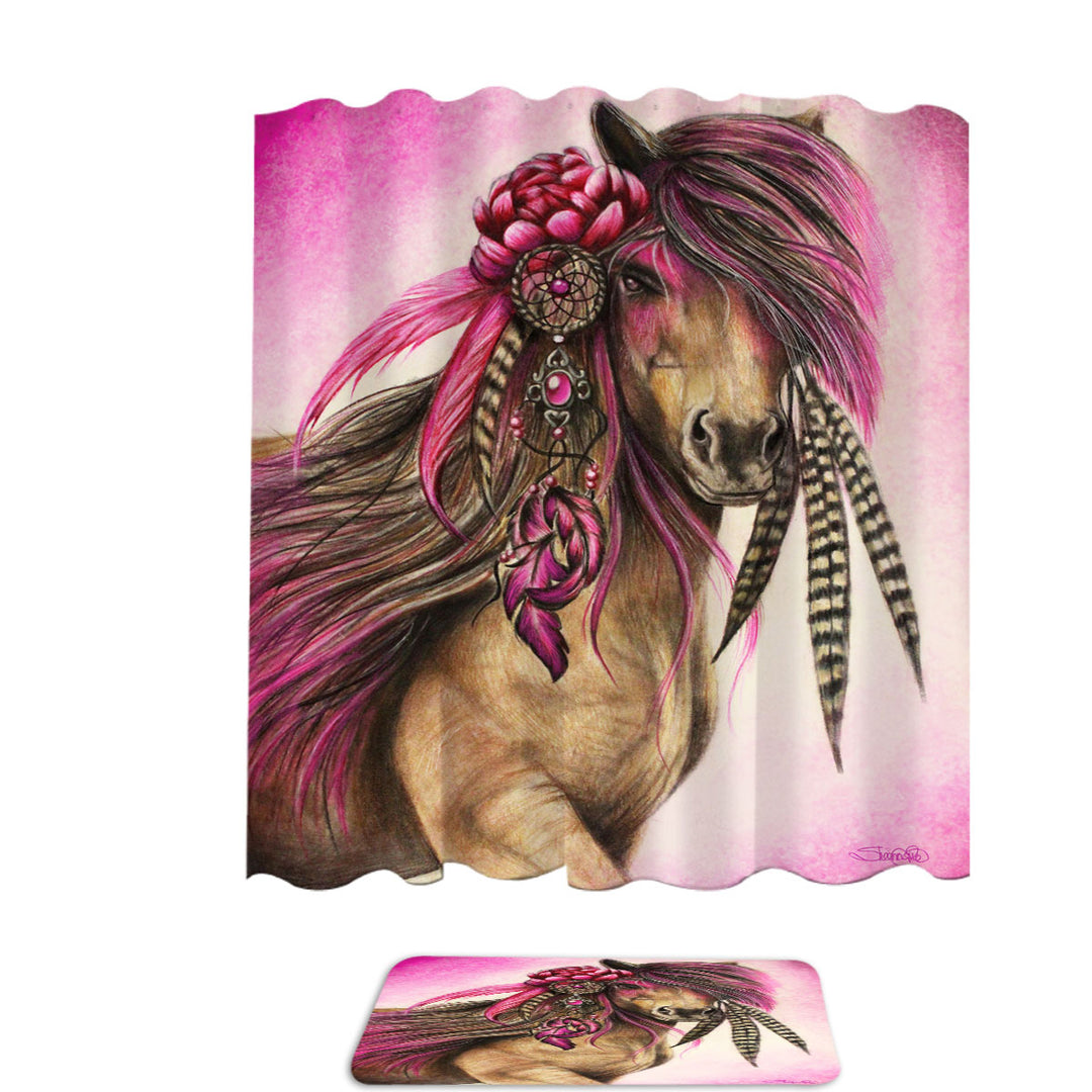 Magenta Warrior Native American Horse Shower Curtains Online