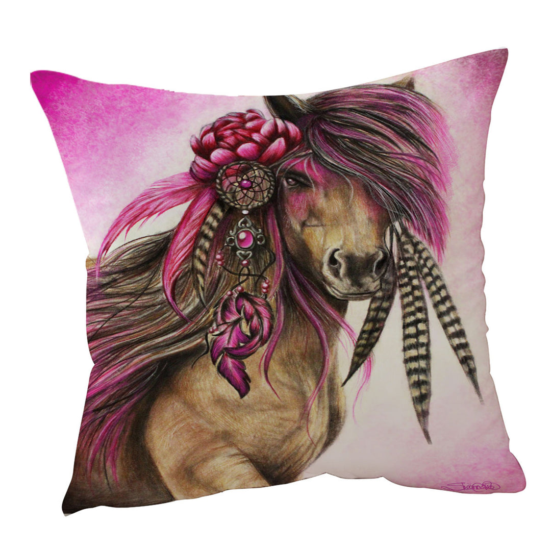 Magenta Warrior Native American Horse Sofa Pillows