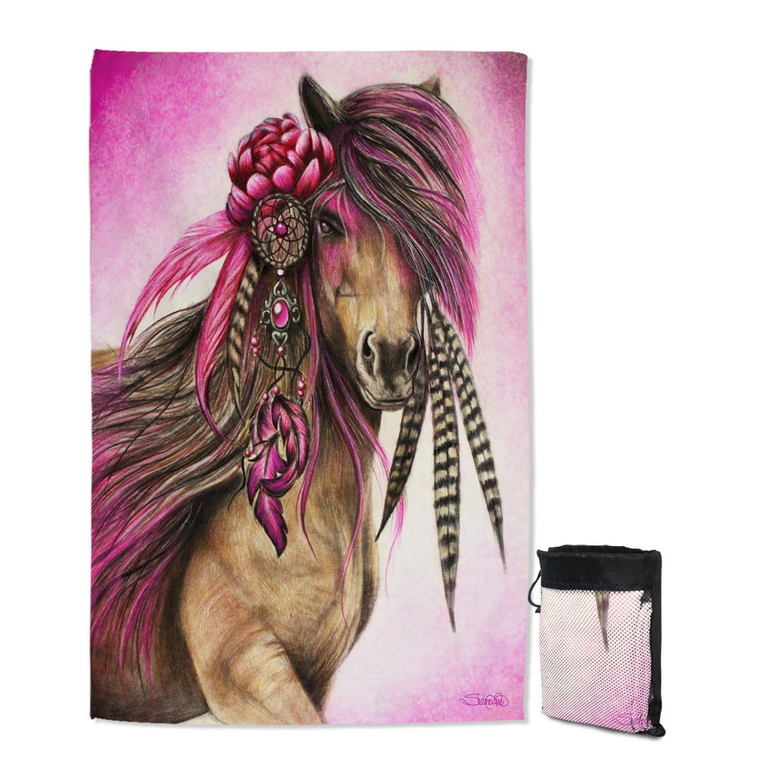 Magenta Warrior Native American Horse Travel Beach Towel for Women