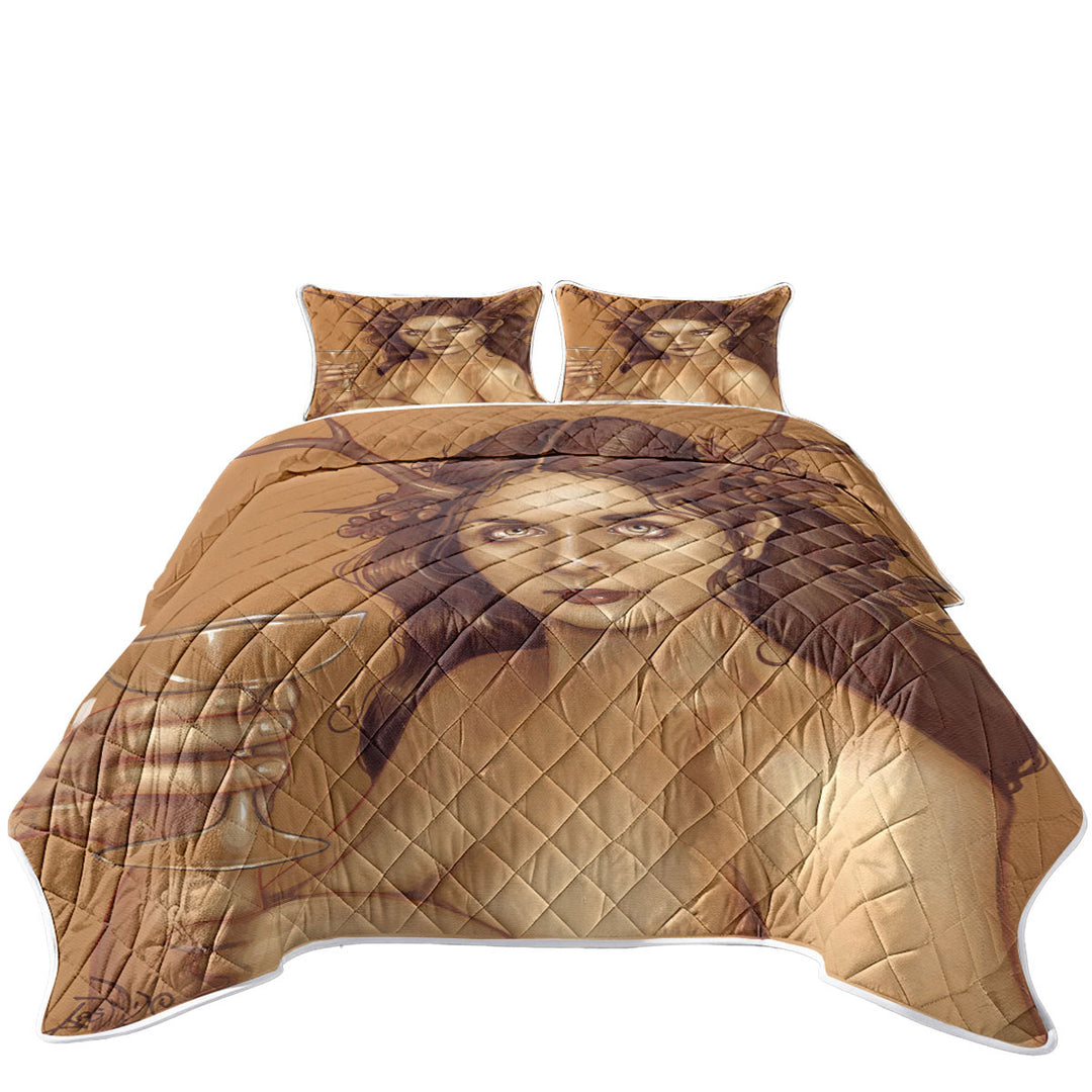 Magical Chalice Antlers and Oak Leaves Woman Coverlet