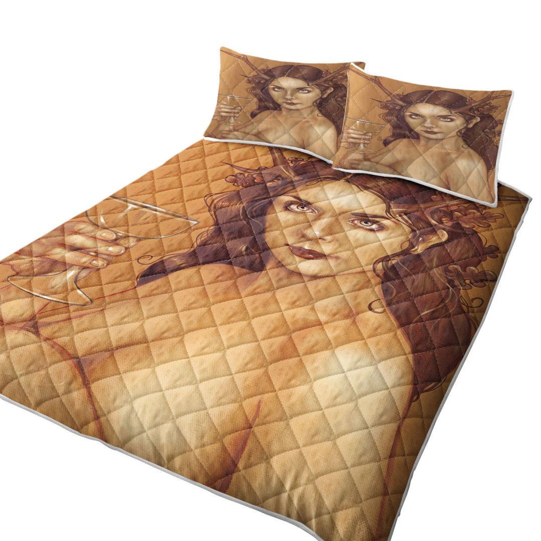 Magical Chalice Antlers and Oak Leaves Woman Coverlets