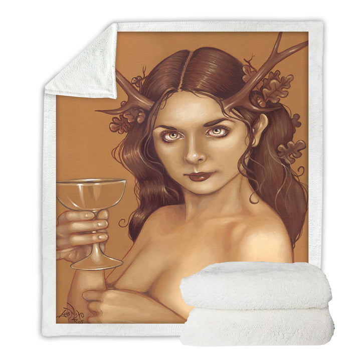 Magical Chalice Antlers and Oak Leaves Woman Sherpa Blanket