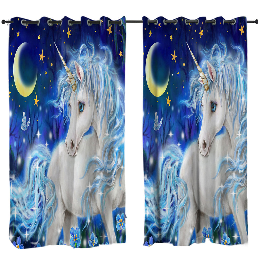 Magical Fantasy Designs Blue Night Unicorn Drapes for Living Room