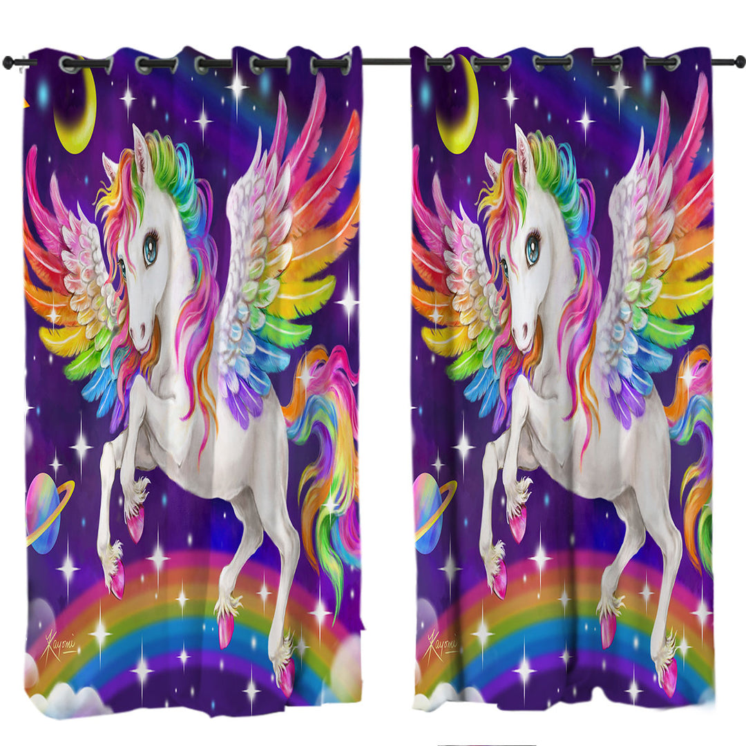 Magical Galaxy Space Colorful Rainbow Pegasus Curtains