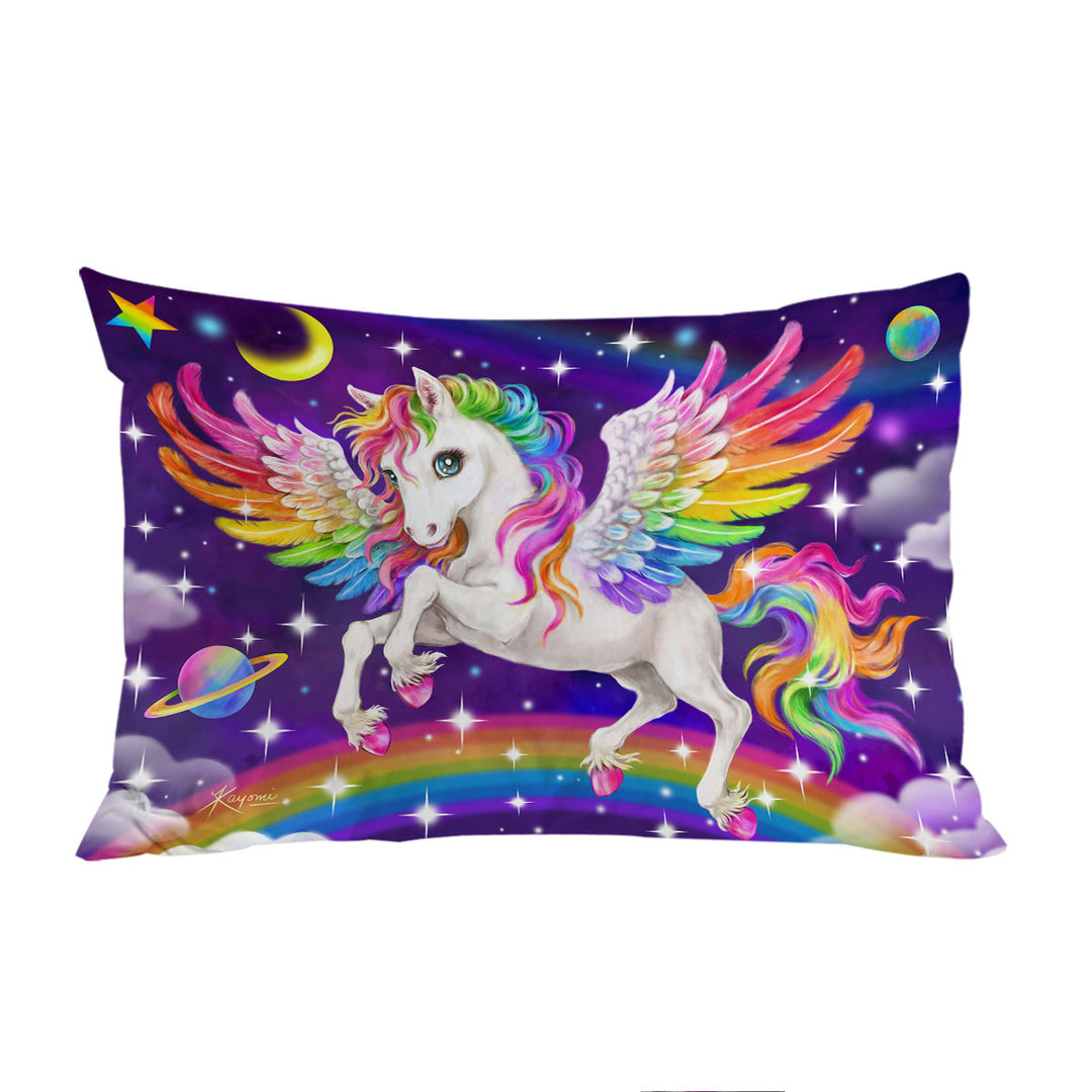 Magical Galaxy Space Colorful Rainbow Pegasus Pillow Case Covers