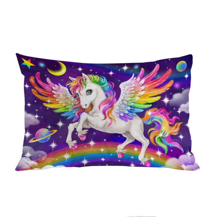 Magical Galaxy Space Colorful Rainbow Pegasus Pillow Case Covers