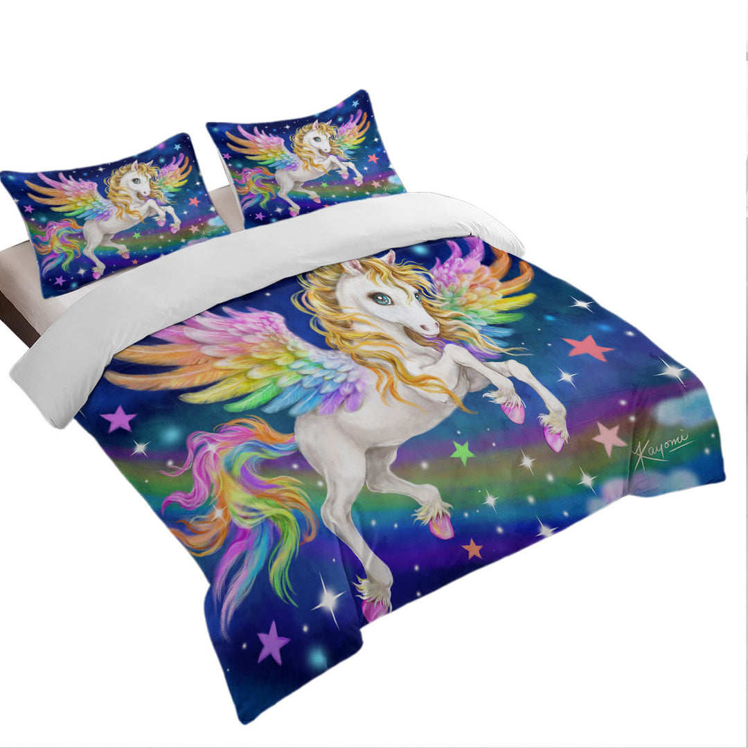 Magical Starry Night Colorful Rainbow Pegasus Best Duvet Covers