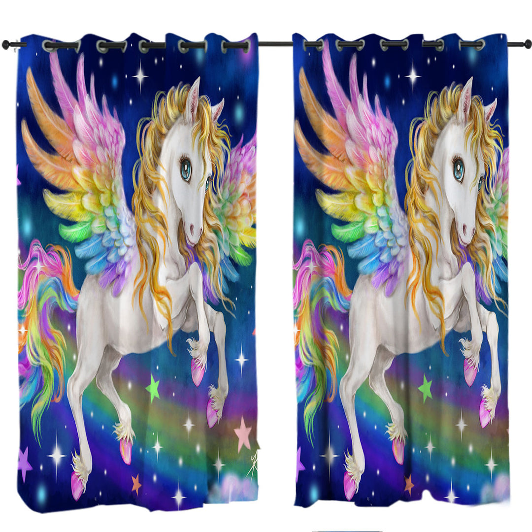 Magical Starry Night Colorful Rainbow Pegasus Drapes for Living Room