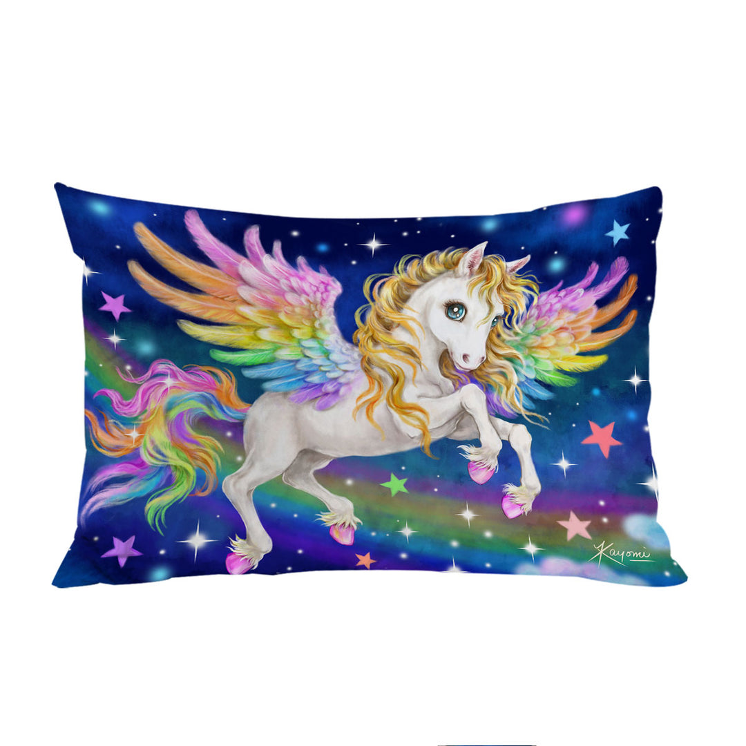 Magical Starry Night Colorful Rainbow Pegasus Pillowcase