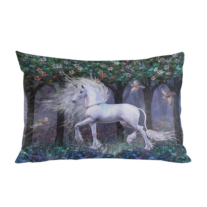 Magical White Unicorn and Birds Sacred Grove King Pillow Cases