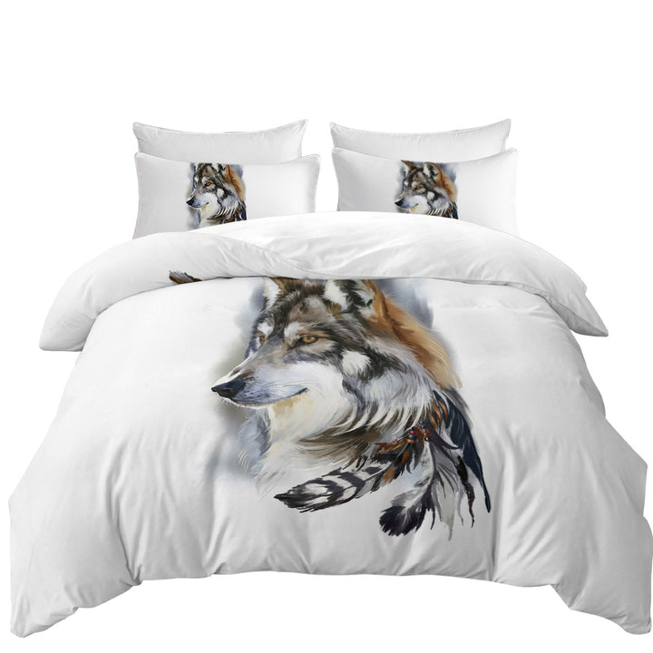 Magnificent Art Native American Wolf Coverlet