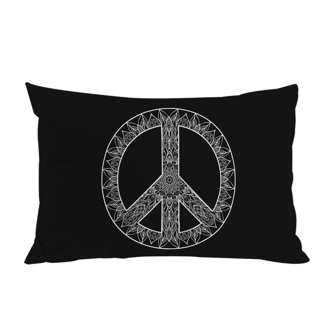 Mandala Pattern Black and White Peace Sign King Pillow Cases
