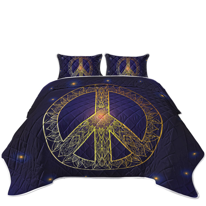 Mandala Pattern Yellow Peace Sign Coverlet