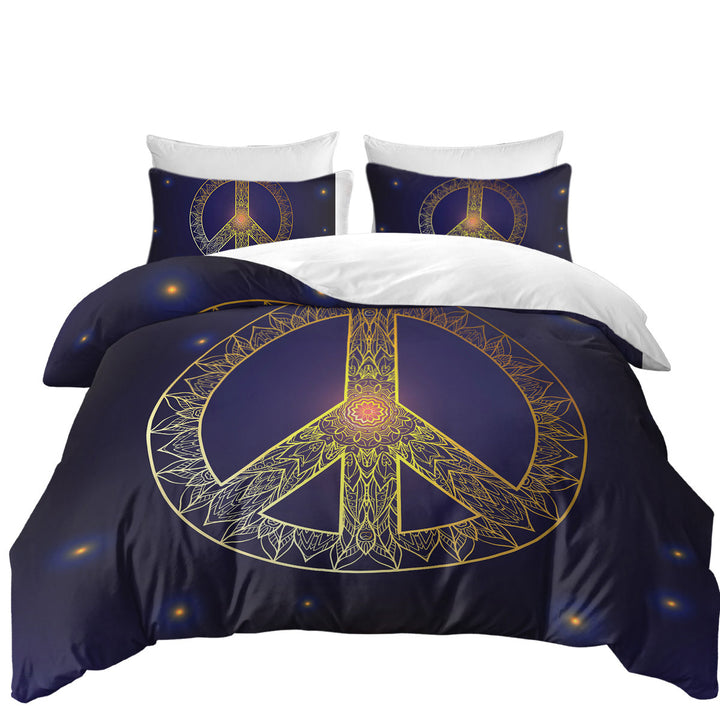 Mandala Pattern Yellow Peace Sign Duvet Covers
