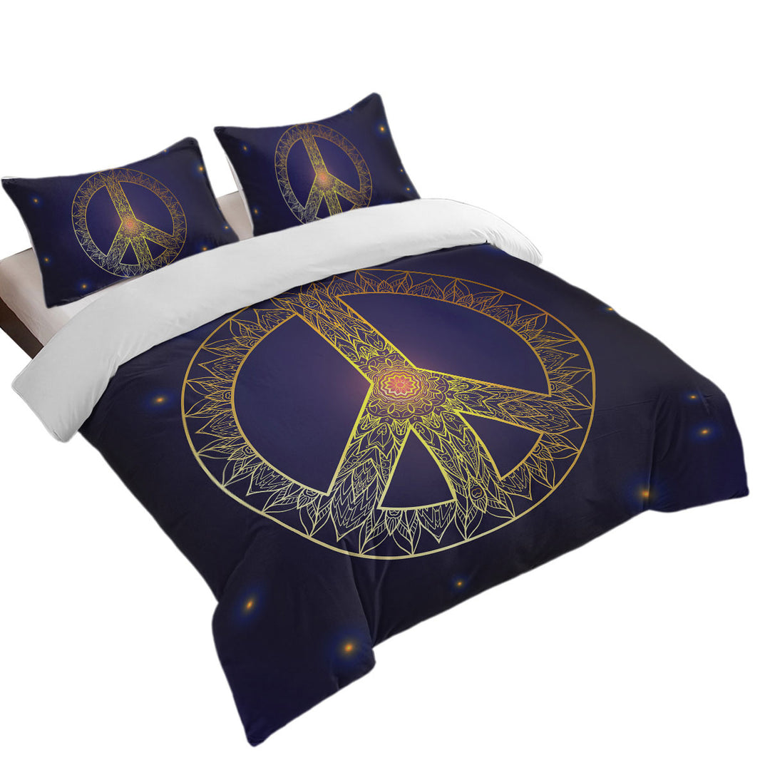 Mandala Pattern Yellow Peace Sign King Size Duvet Cover