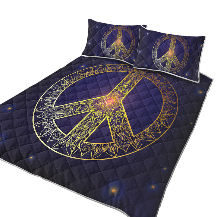 Mandala Pattern Yellow Peace Sign Quilts
