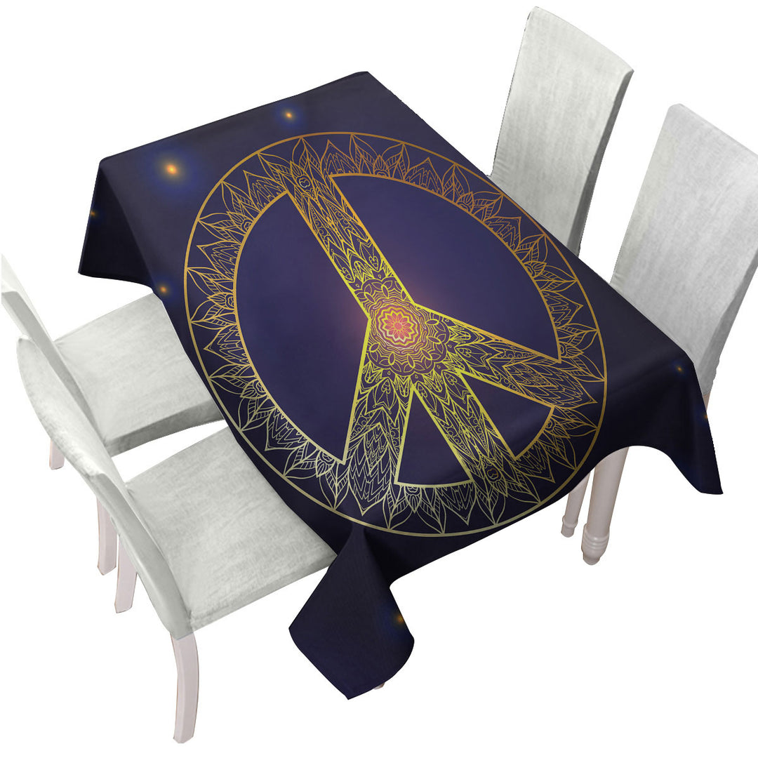 Mandala Pattern Yellow Peace Sign Tablecloths