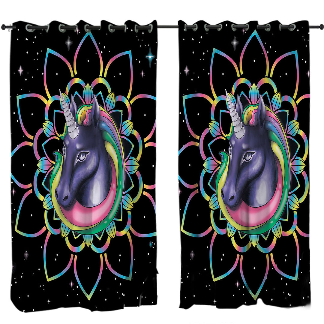 Mandala Unicorn in Space Curtain