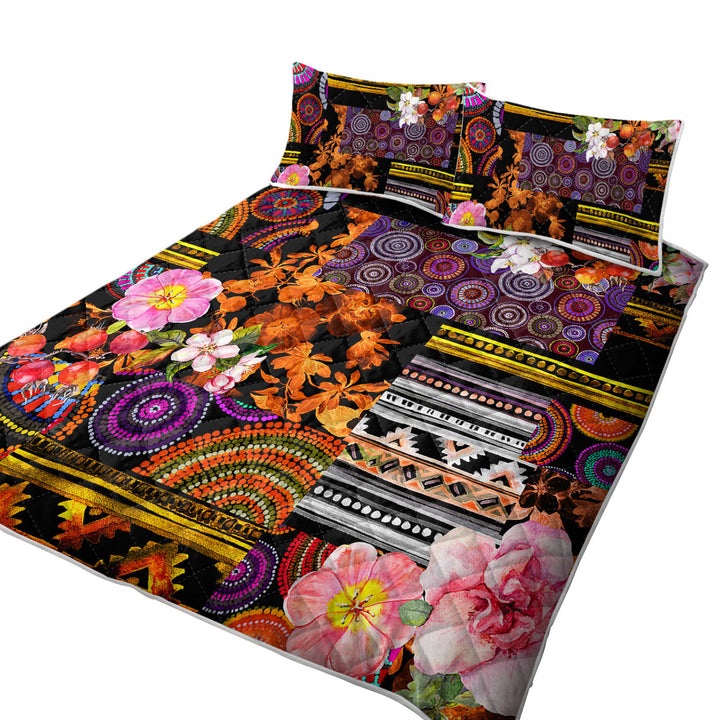 Mandalas and Flowers Dark Messy Design Coverlet