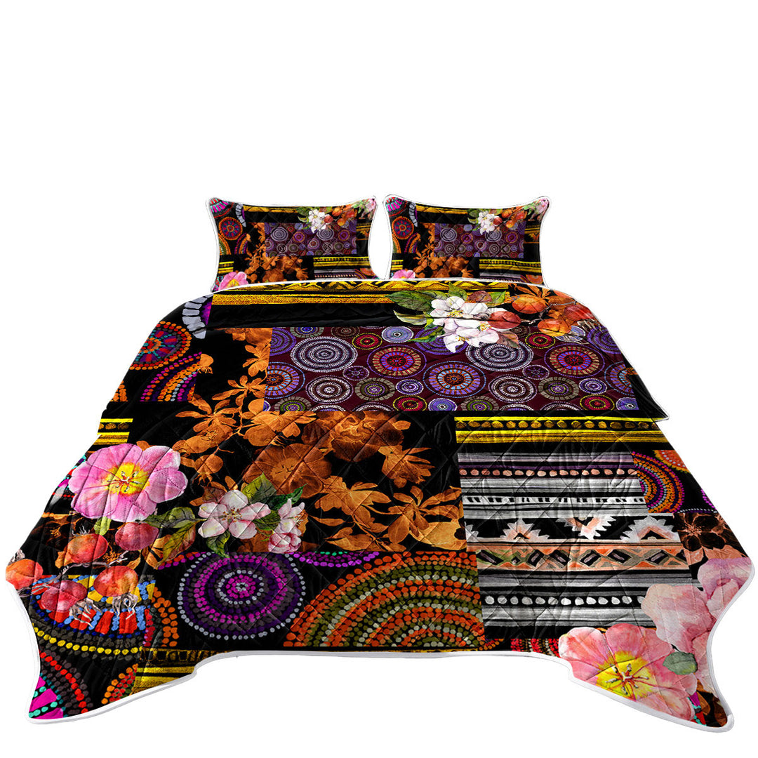 Mandalas and Flowers Dark Messy Design Coverlets