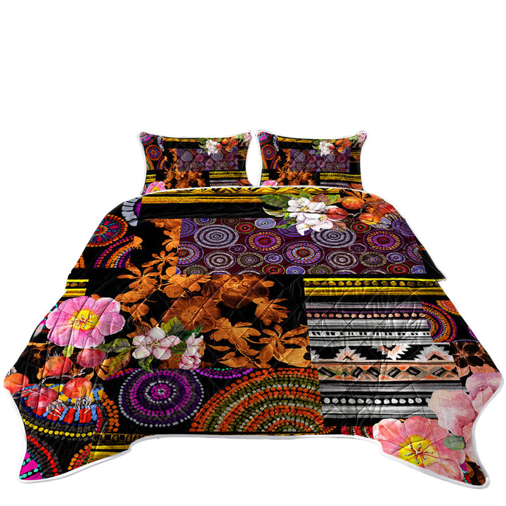 Mandalas and Flowers Dark Messy Design Coverlets