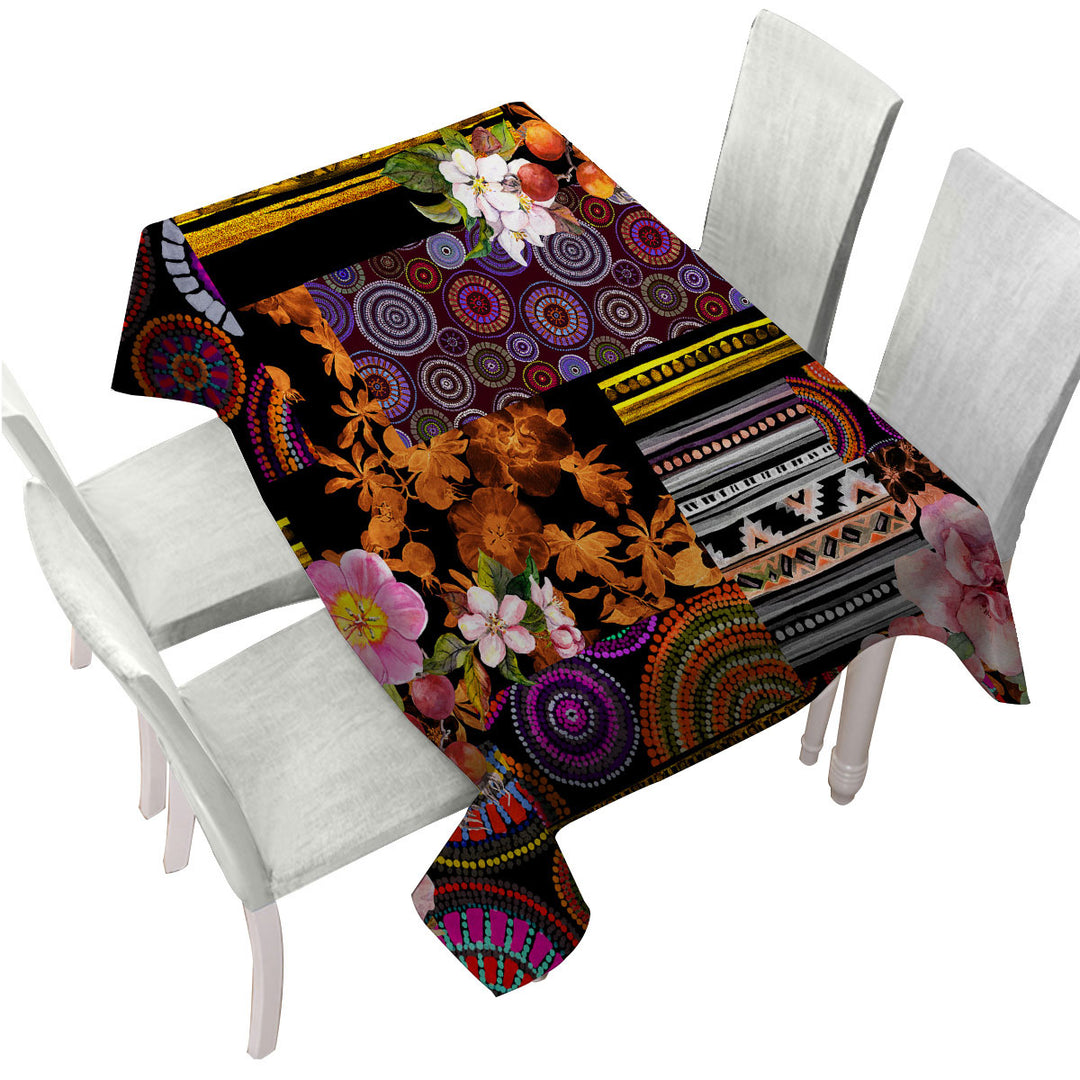 Mandalas and Flowers Dark Messy Design Custom table cloth