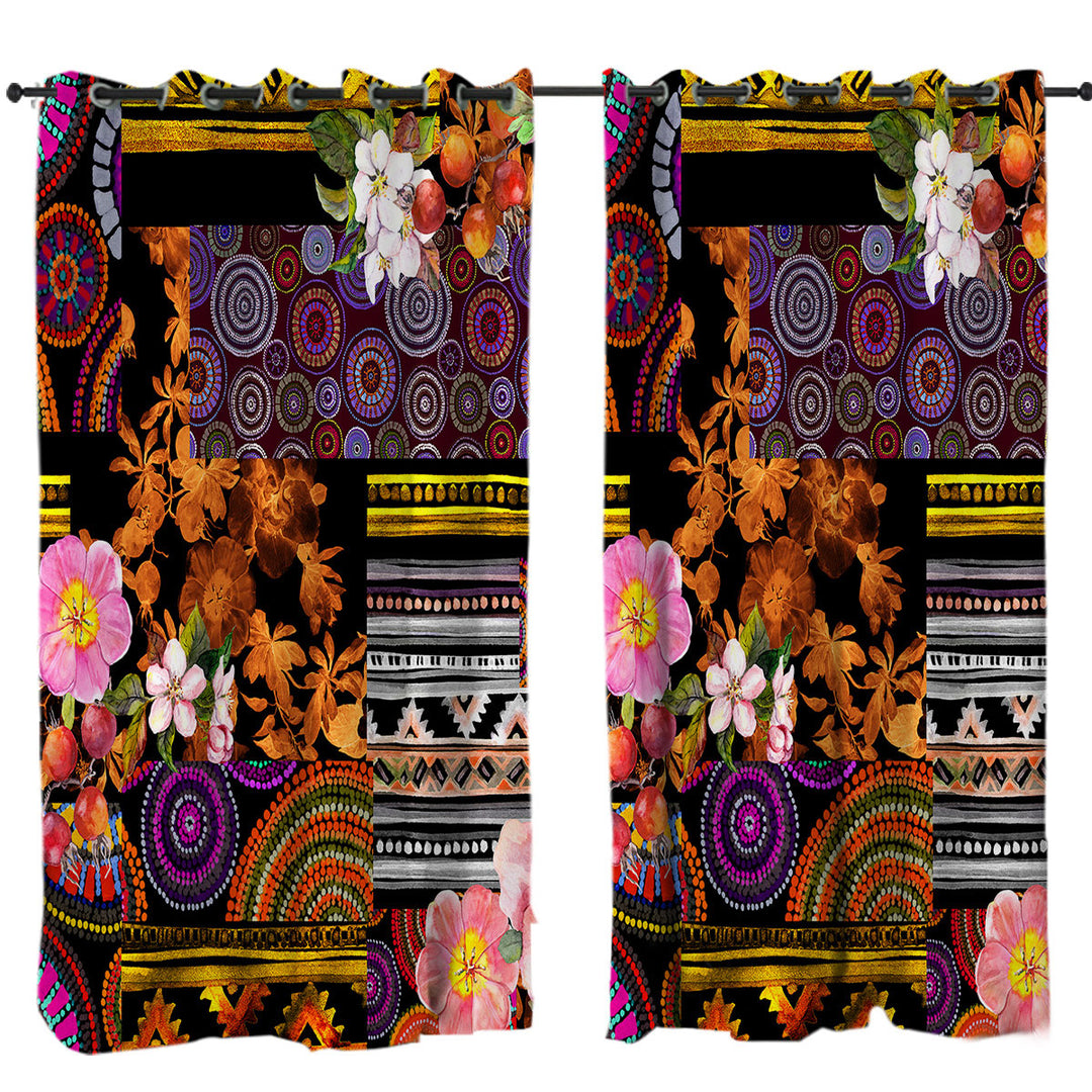 Mandalas and Flowers Dark Messy Design Drapery