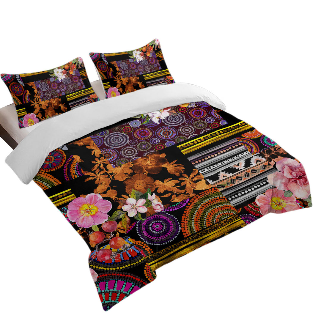 Mandalas and Flowers Dark Messy Design Duvet Covers