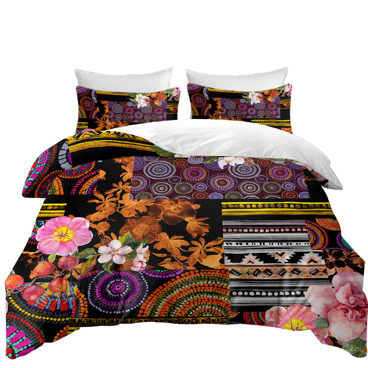Mandalas and Flowers Dark Messy Design full Size Duvet Cover