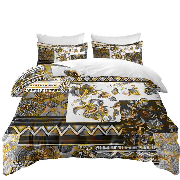 Mandalas and Flowers Golden Black Design Quilt Cover