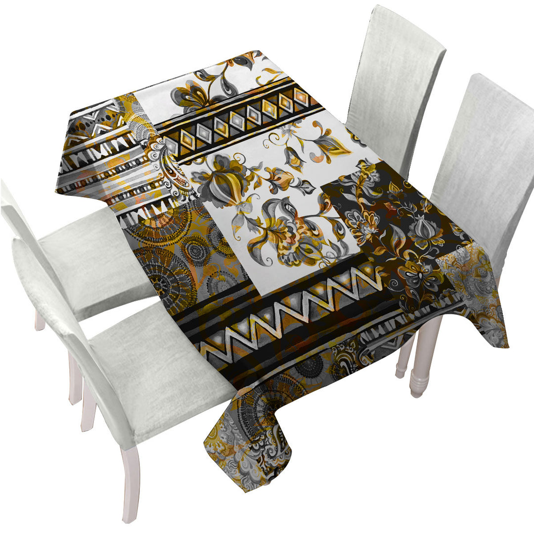 Mandalas and Flowers Golden Black Design Table Cover