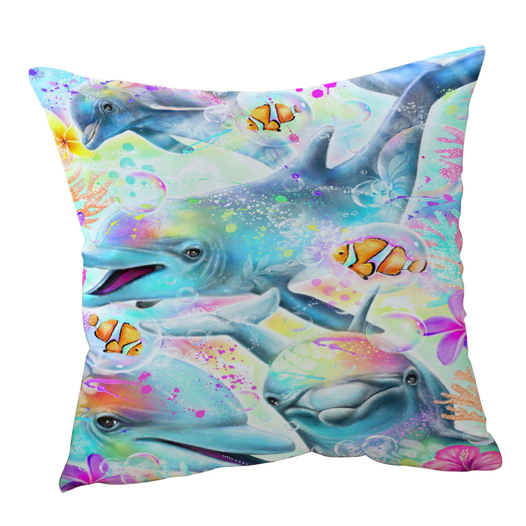 Marine Life Cushion Covers with Painting Daydream Rainbow Dolphins