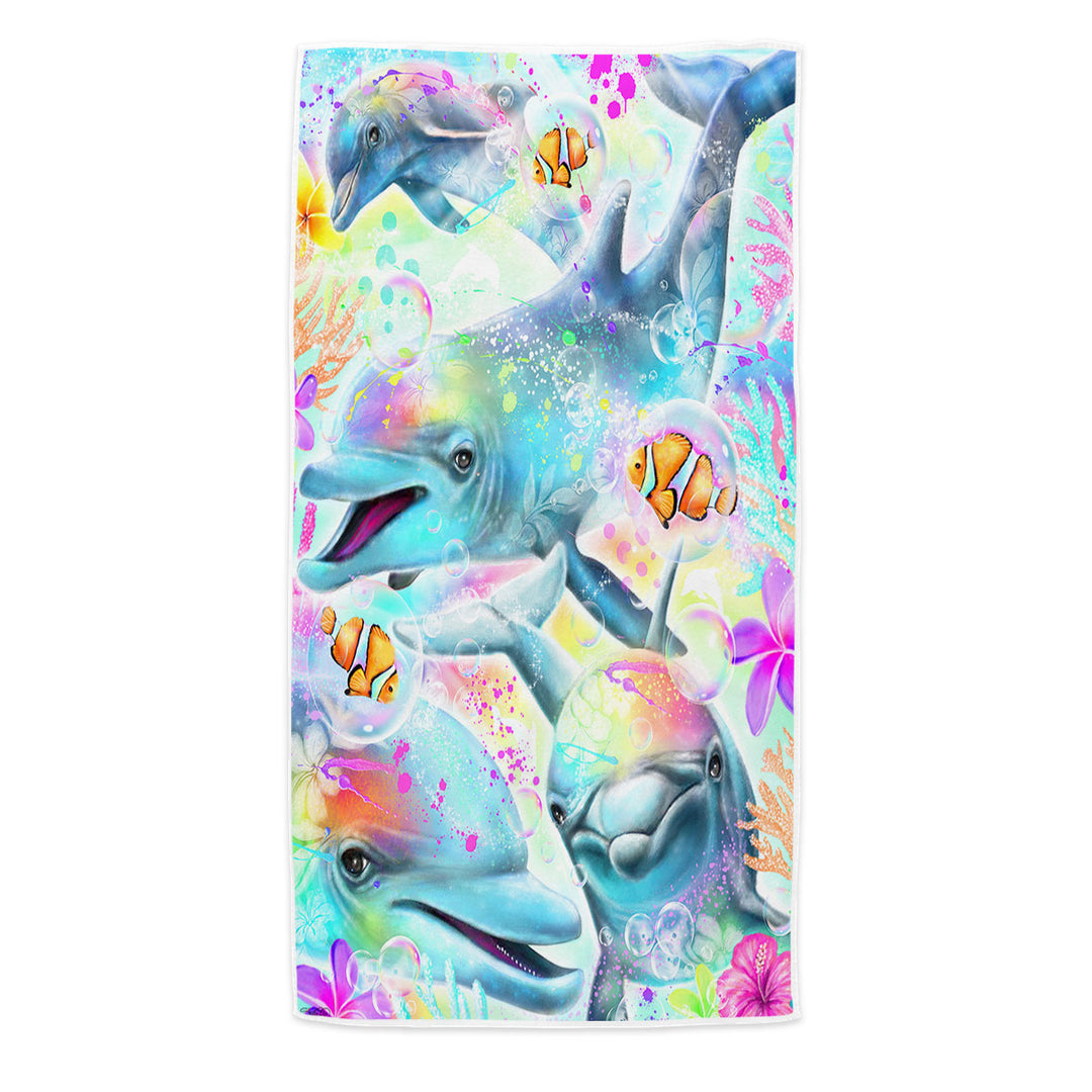 Marine Life Microfibre Beach Towels with Painting Daydream Rainbow Dolphins