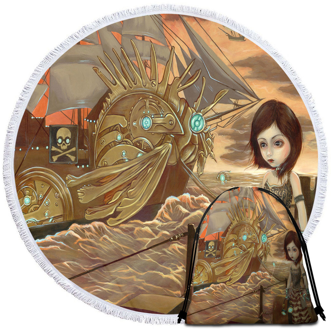 Maritime Sunset Pirates Ship Beautiful Girl Pirate Cool Beach Towels